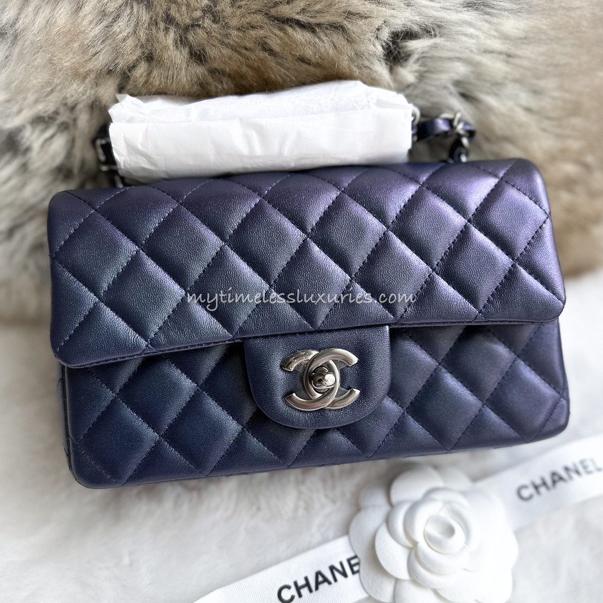 CHANEL 22B Iridescent Navy Mini Rectangular Flap Bag *New