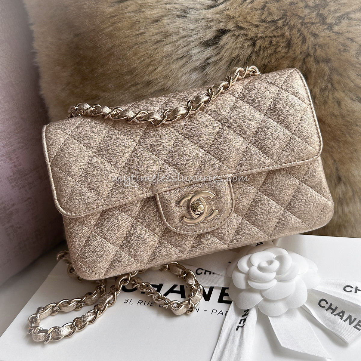 CHANEL 21P Iridescent Gold Mini Flap LGHW