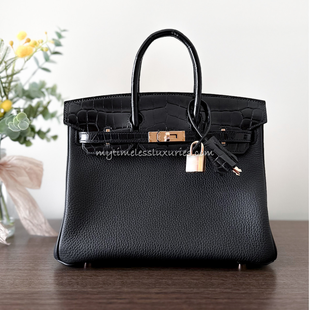 HERMES Birkin 25 Touch Niloticus Crocodile/ Togo Noir RGHW