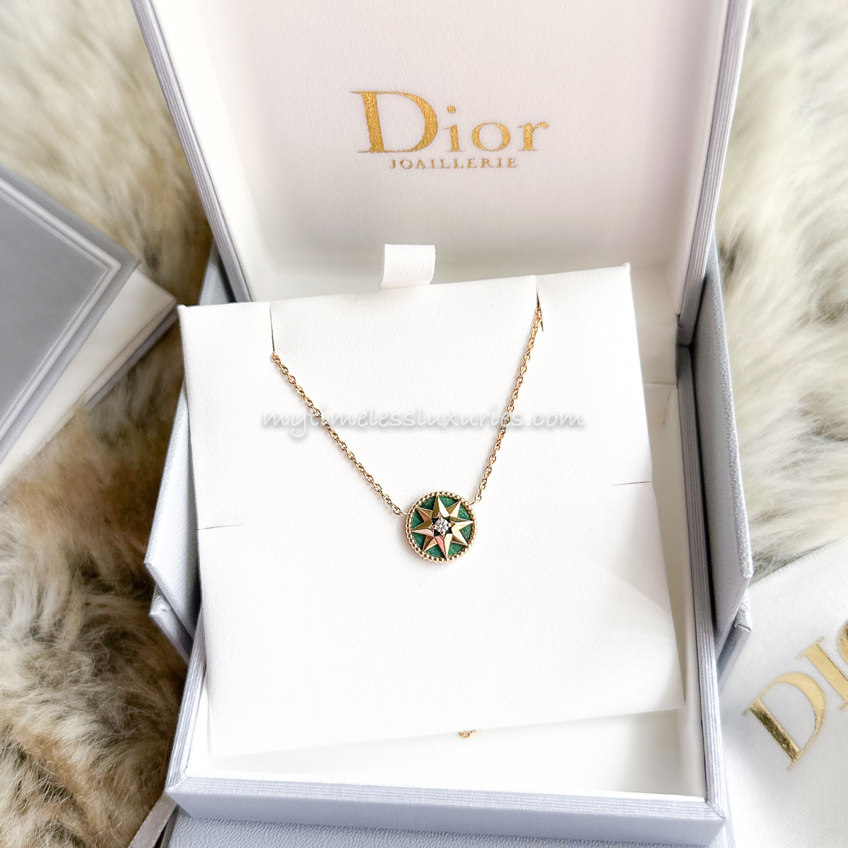 DIOR Rose Des Vents Necklace 18K YG/ Diamond/ Malachite