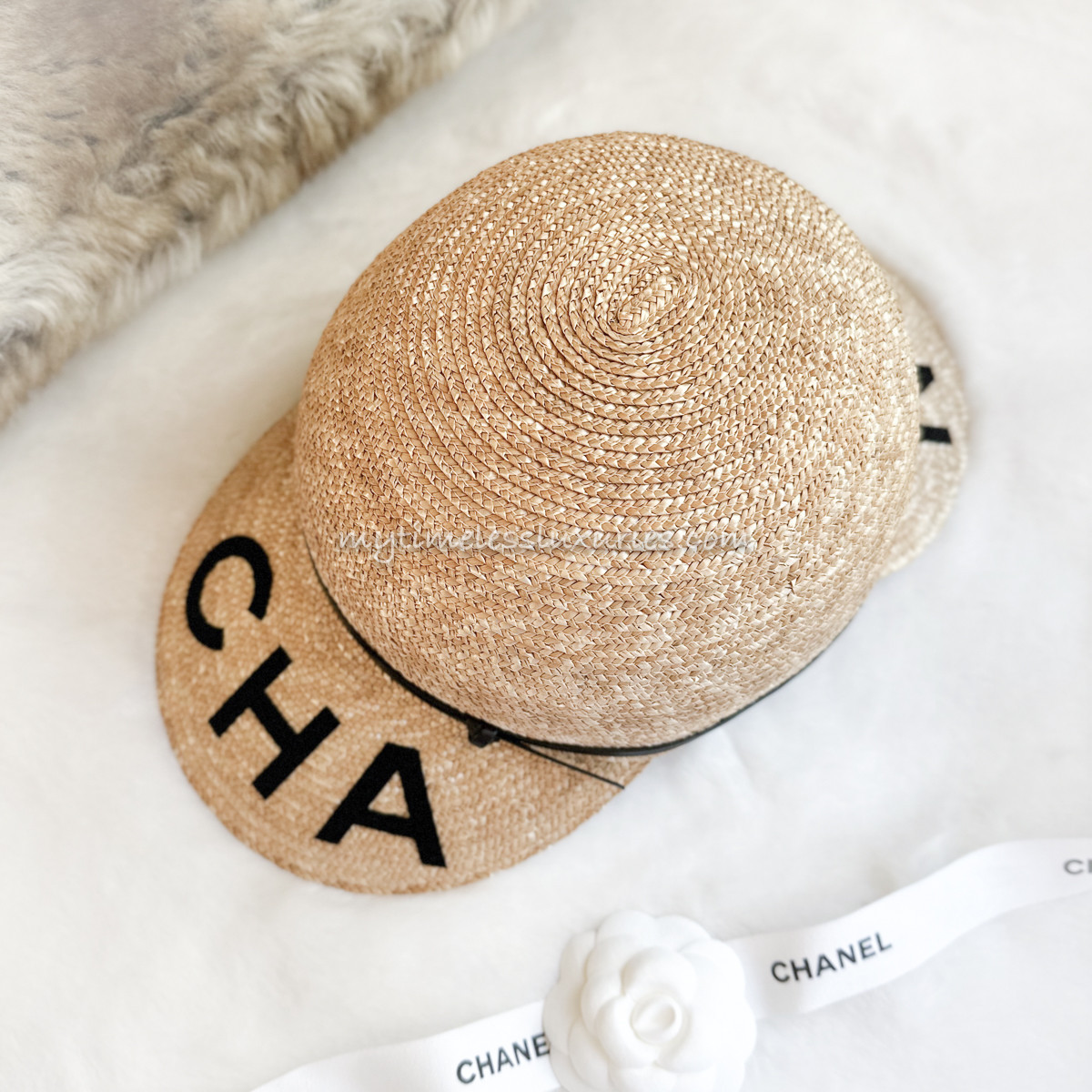CHANEL 19S Runway CHA NEL Straw/ Leather Hat