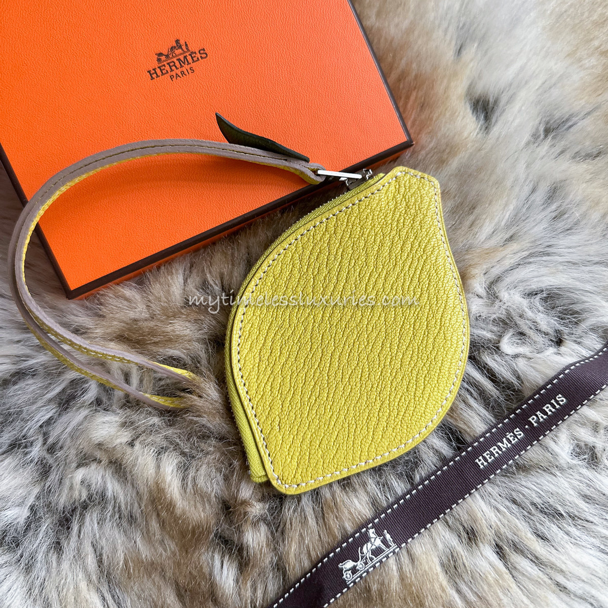 HERMES Tutti Frutti Lemon Coin Purse/ Charm Chèvre Mysore