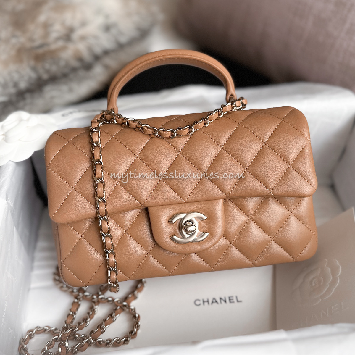 CHANEL 23P Dk Beige Mini Top Handle LGHW *New - Timeless Luxuries