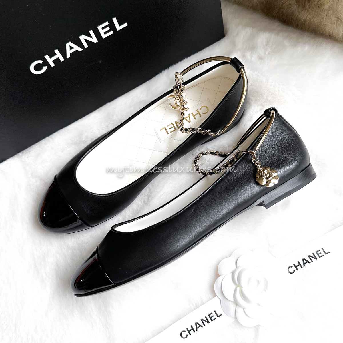 CHANEL 22S Ballerina Flat with Anklet & Charm 37.5 *New - Timeless
