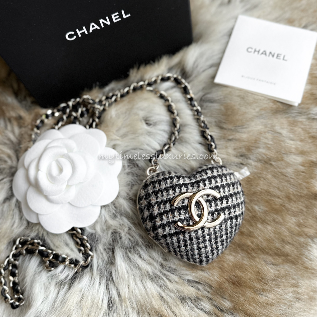 CHANEL 22K Tweed Heart Locket Long Necklace *New - Timeless Luxuries