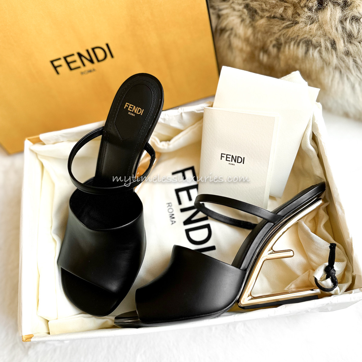 FENDI First High Heeled Sandals Black 39 *New - Timeless Luxuries