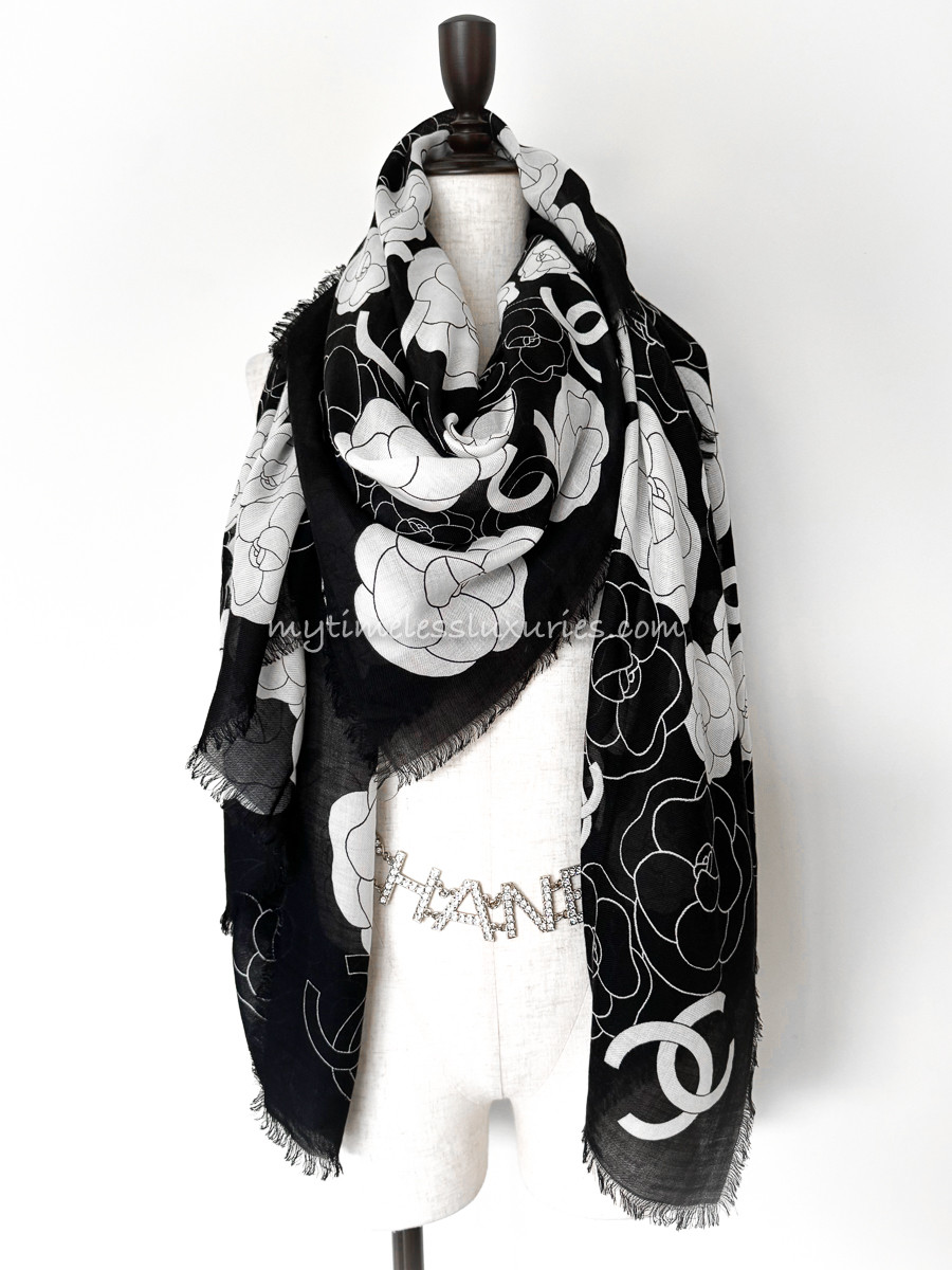 CHANEL 23K CC Camellia Cashmere Shawl - Timeless Luxuries