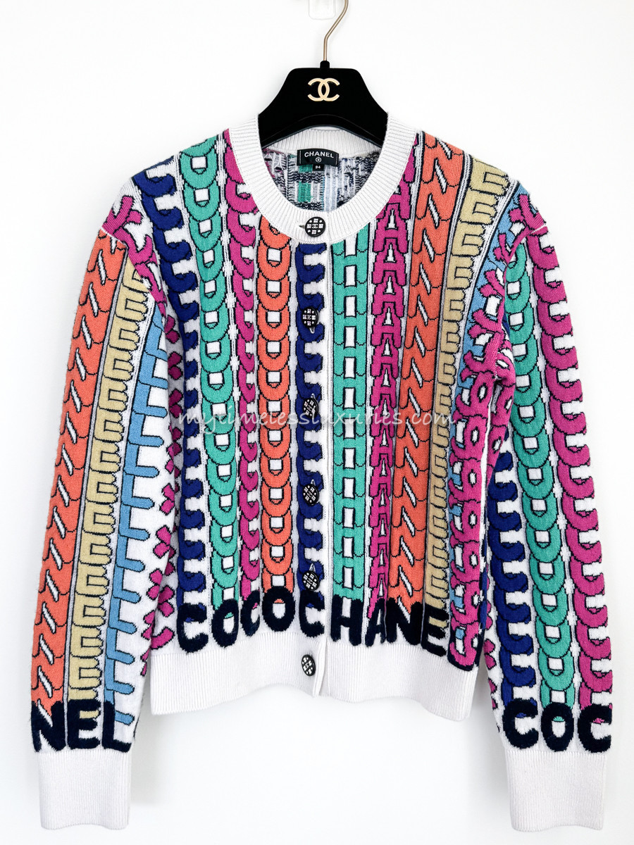 CHANEL 21K Rainbow Letter Logo Cardigan 34 - Timeless Luxuries