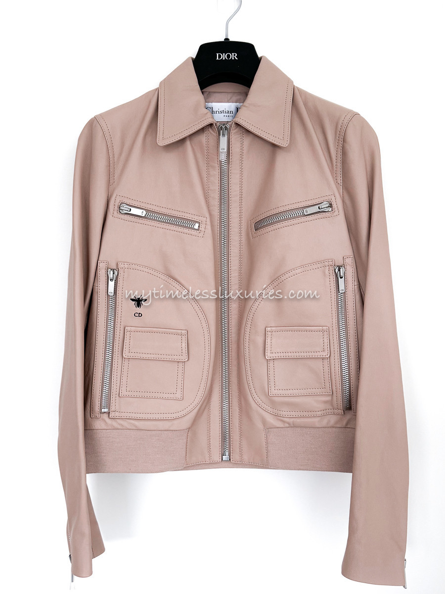 DIOR Leather Jacket Bee Logo 38 Rose *New