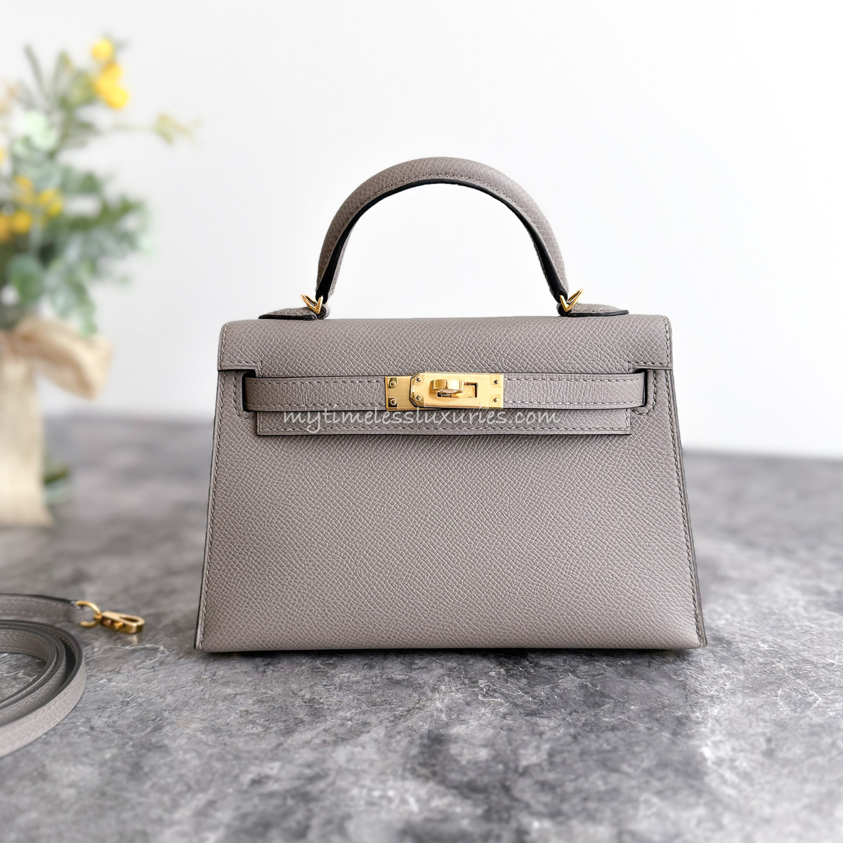 HERMES Mini Kelly II Gris Asphalte Epsom GHW