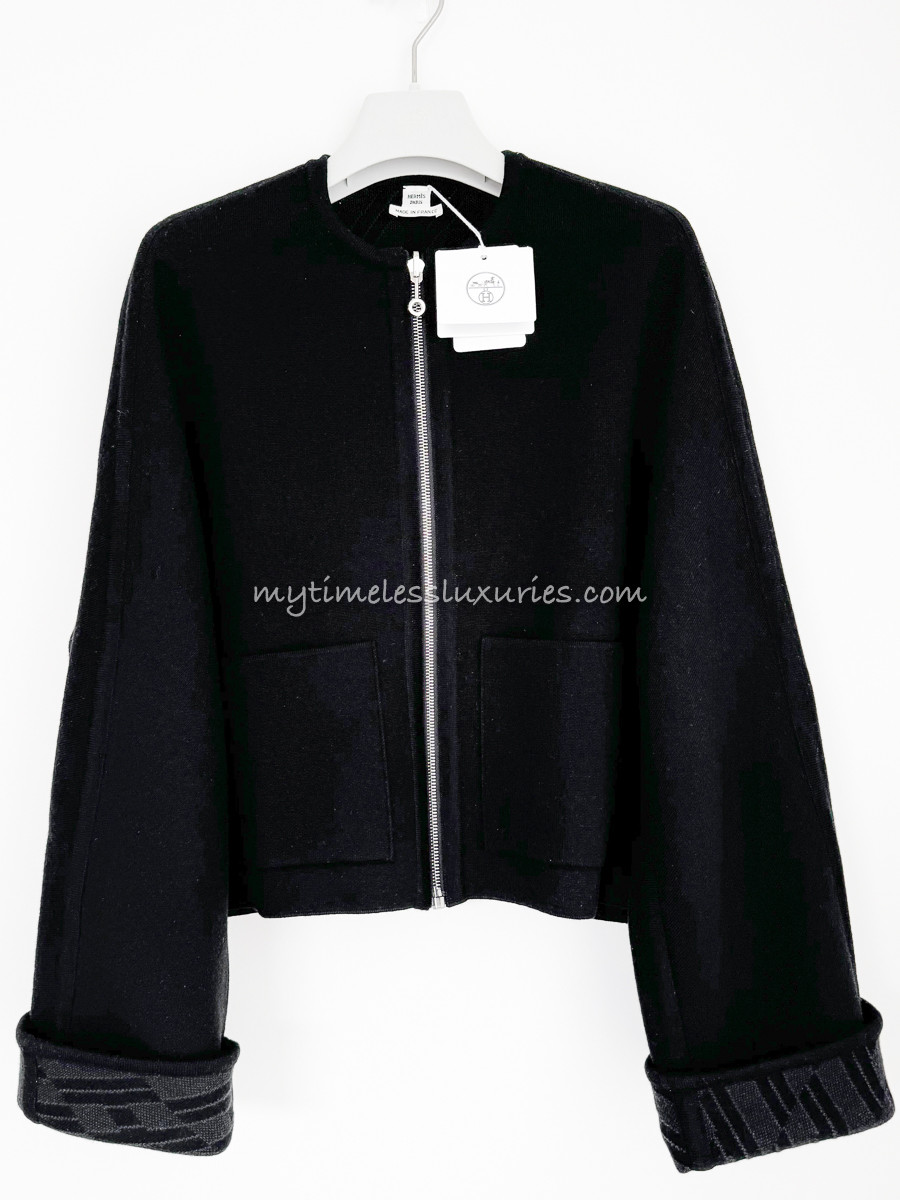HERMES Reversible Knit Jacket Noir 36 *New