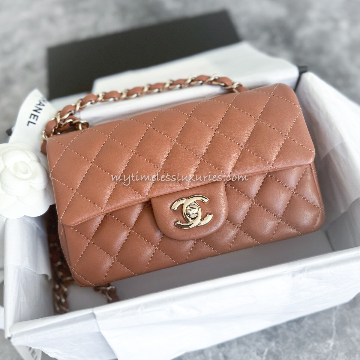 CHANEL 22S Caramel Rectangle Mini LGHW - Timeless Luxuries