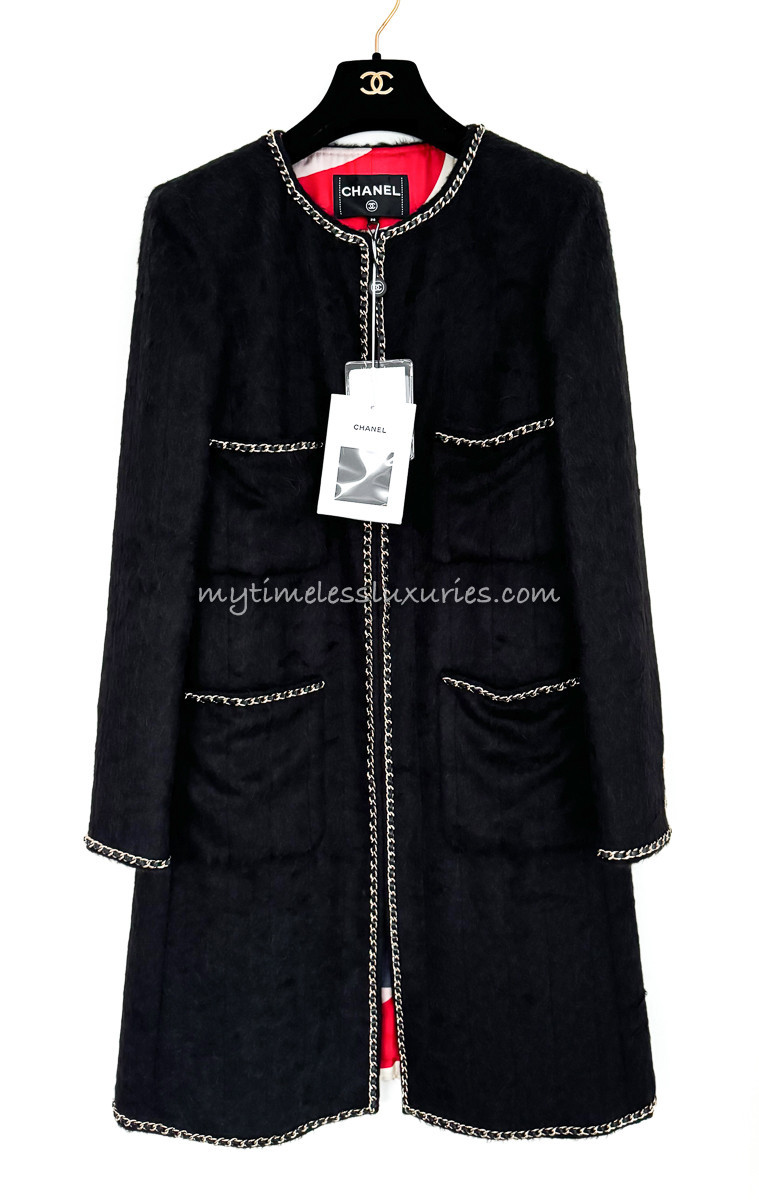 CHANEL 19B Interlaced Leather & Chain Trim Coat 36 FR *New