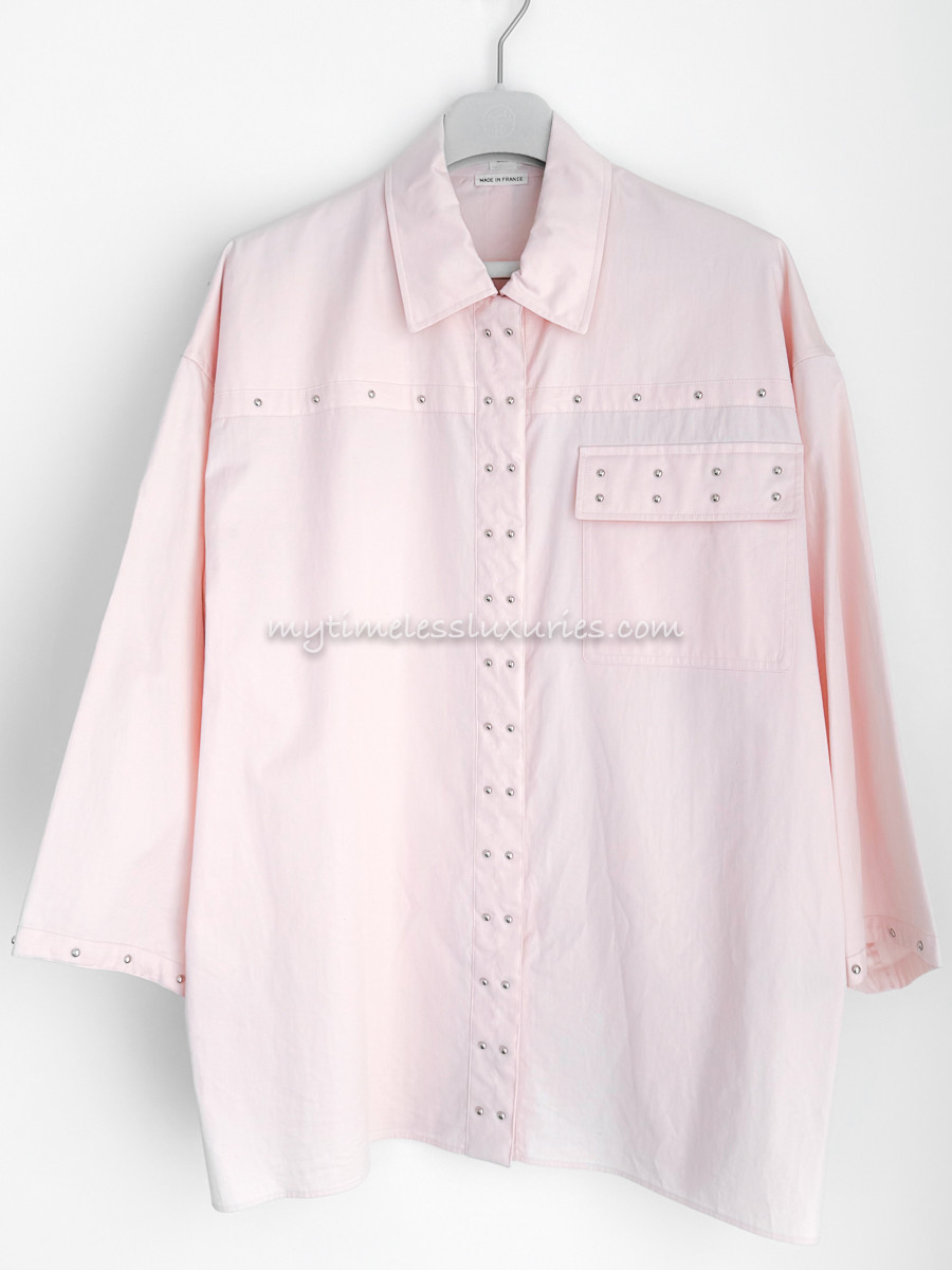 HERMES コットンシャツ サイズ43 made in France ピンク HERMES Cotton Shirt with Stud Details Rose Petale *New - Timeless