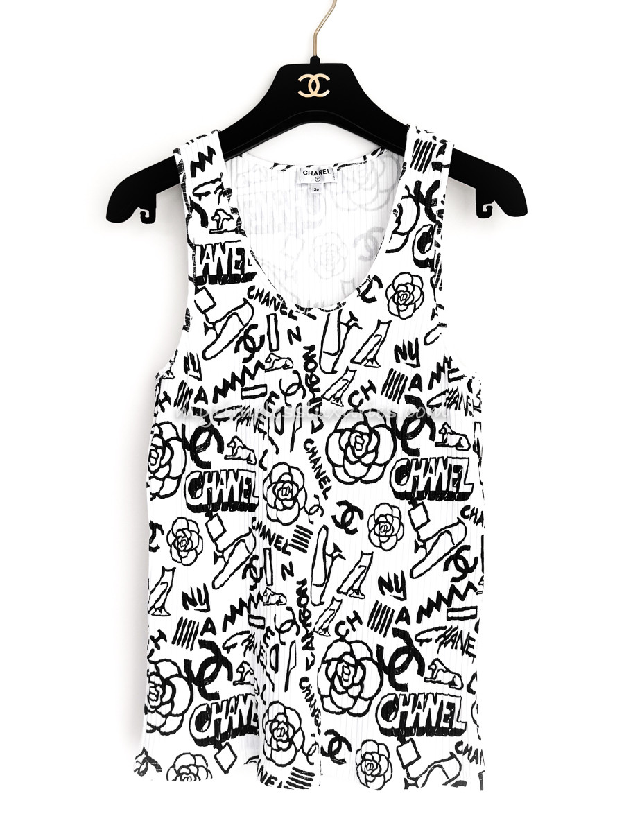 CHANEL 波のグラフィック タンクトップ CHANEL 19A Metiers d'Art Paris NY Graffiti Tank Top 36 - Timeless