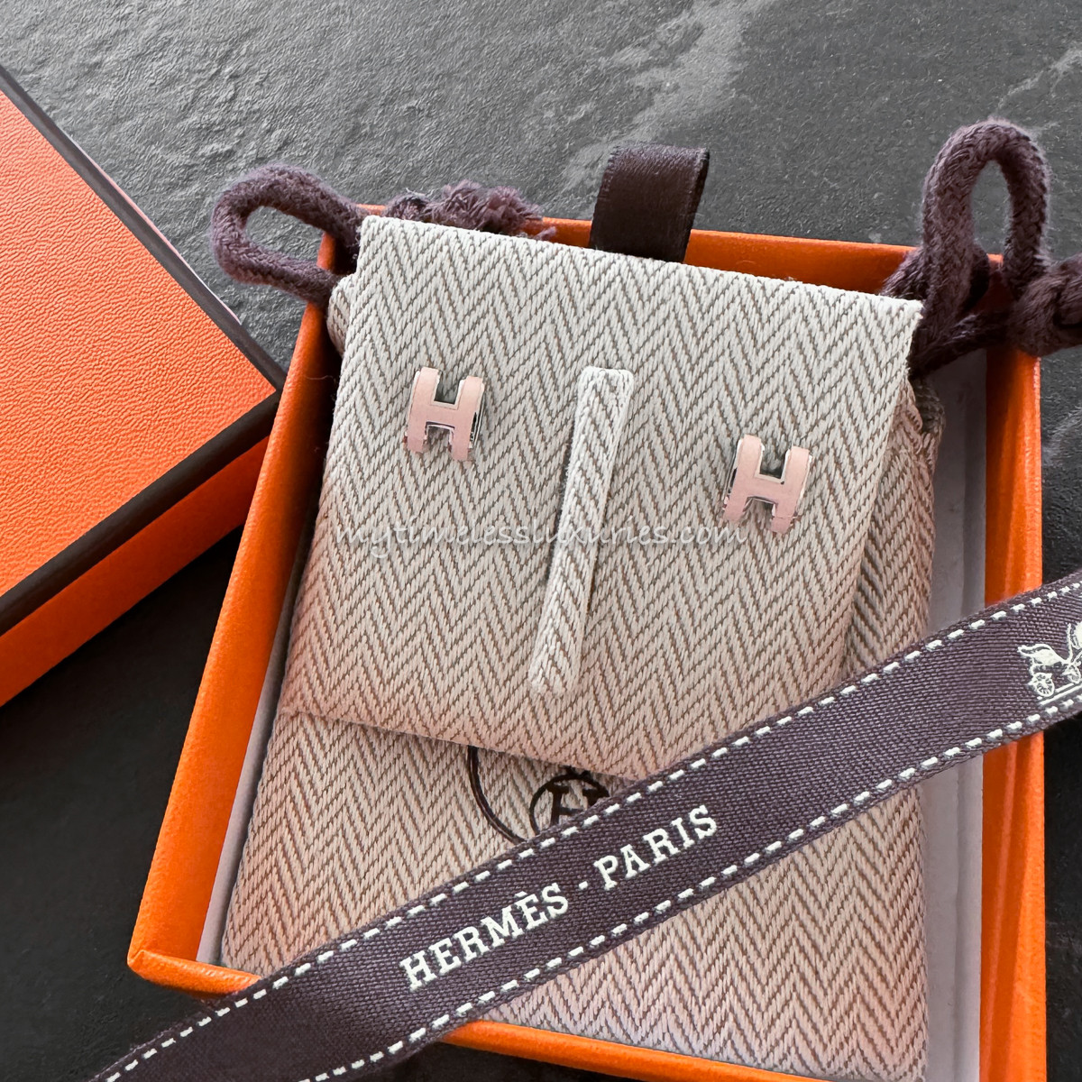 HERMES Mini Pop H Earrings Rose Dragee PHW  *New