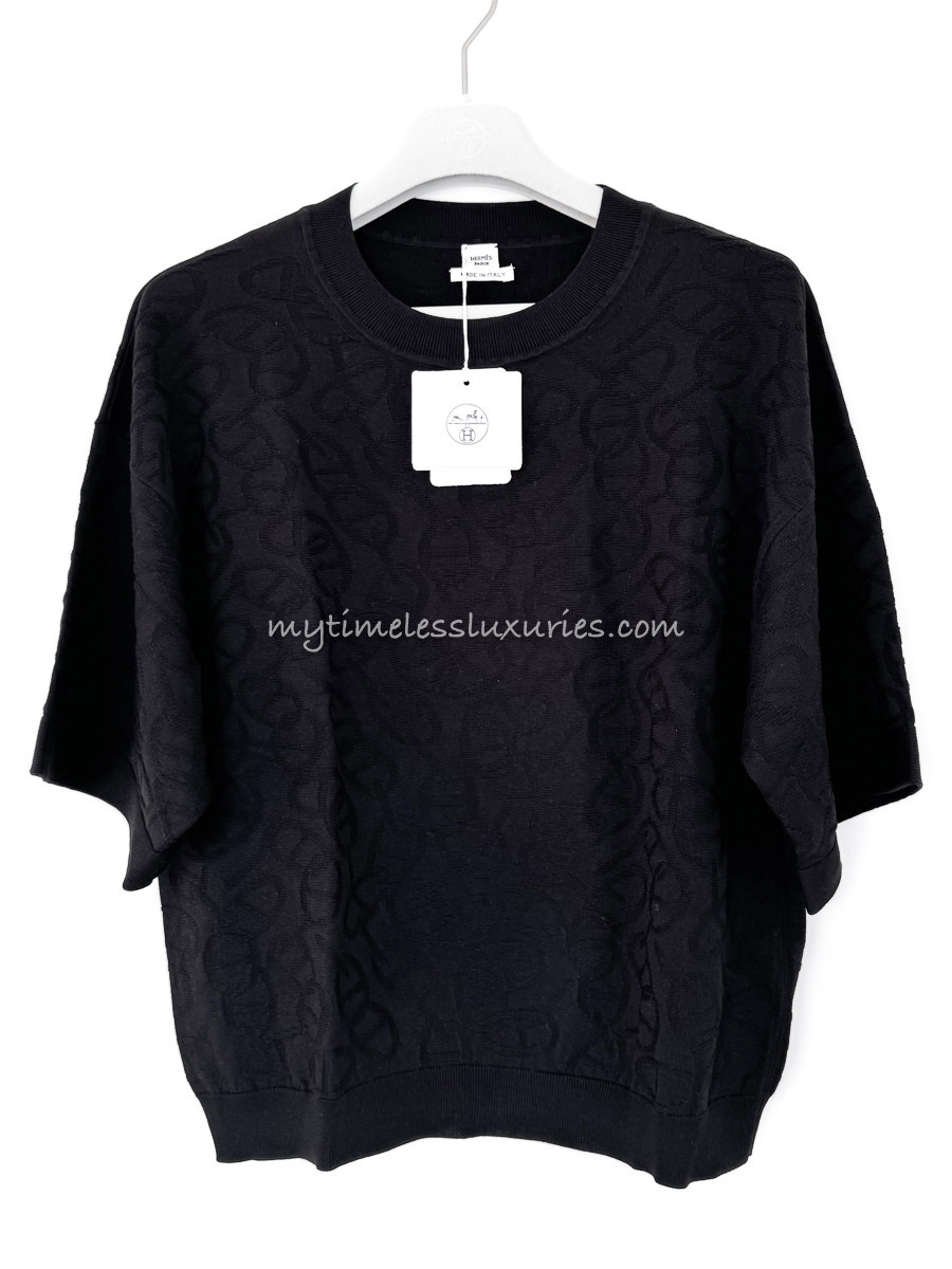新品タグ付★HERMES★2024★無秩序★シルク★長袖ニット HERMES 2024 'Naoussa' Silk/ Cotton Short Sleeve Sweater 42 *New