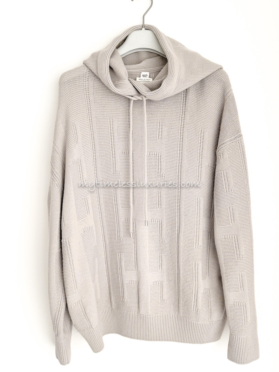 HERMES 'Voyage' Hooded Knit Sweater 36 Beige Grege - Timeless Luxuries