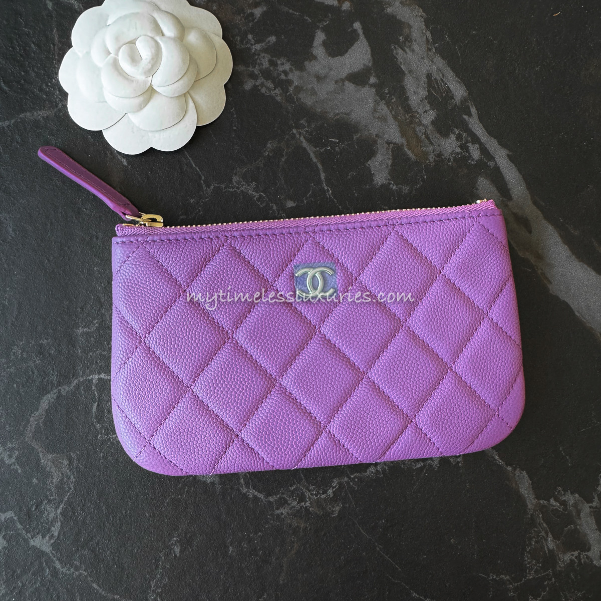 CHANEL 22S Purple Caviar Small Zipped Pouch/ Mini O-Case *New
