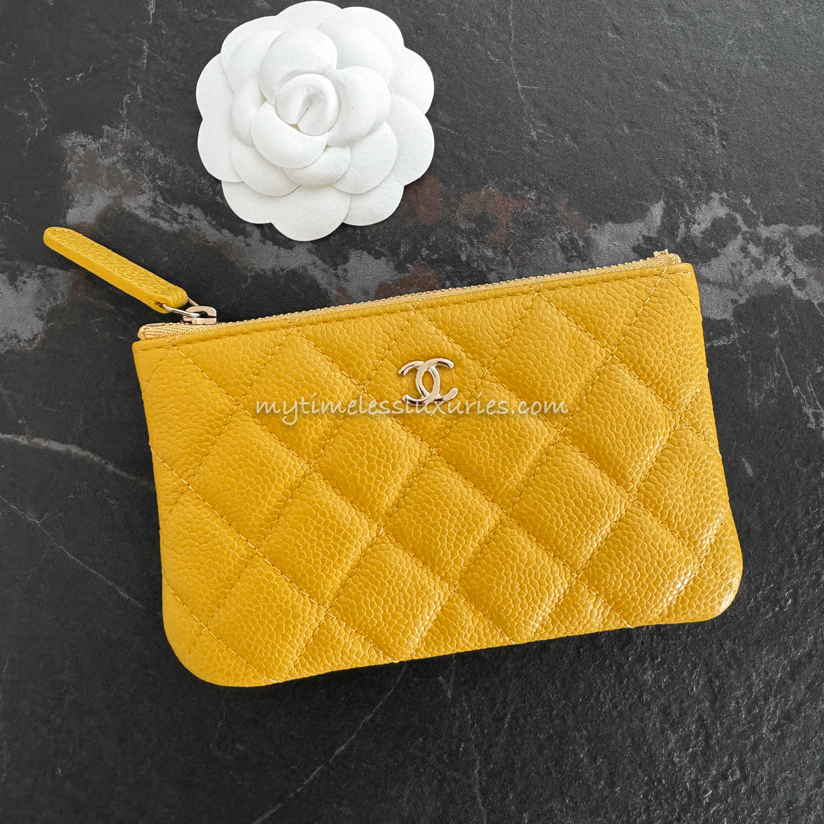 CHANEL 18S Yellow Caviar Small Zipped Pouch/ Mini O-Case *New