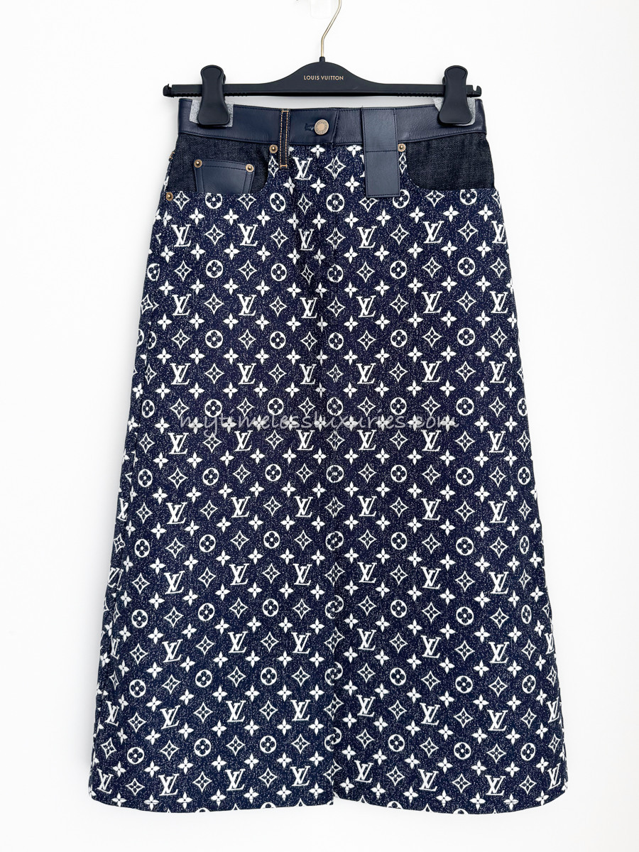 LOUIS VUITTON 2024 Monogram Denim Midi Skirt 34 *New