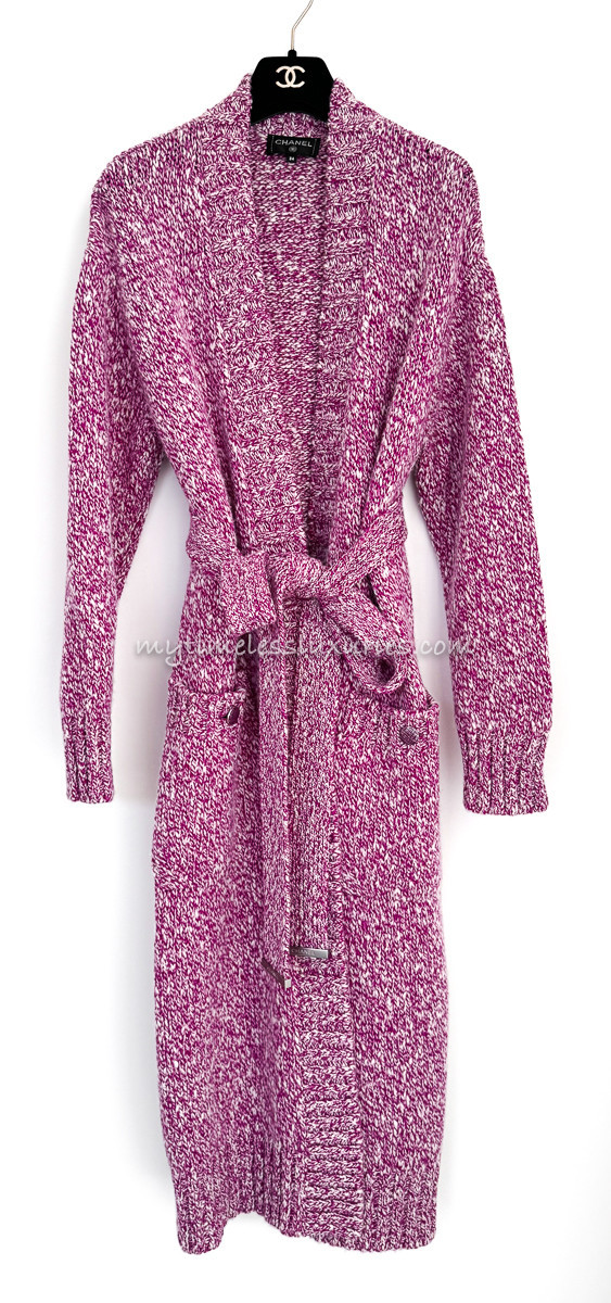 CHANEL 18B Belted Cardi Coat Fuchsia