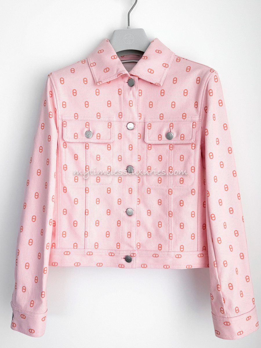 HERMES Chaine d'Ancre Denim Jacket 34 Rose Pop *New