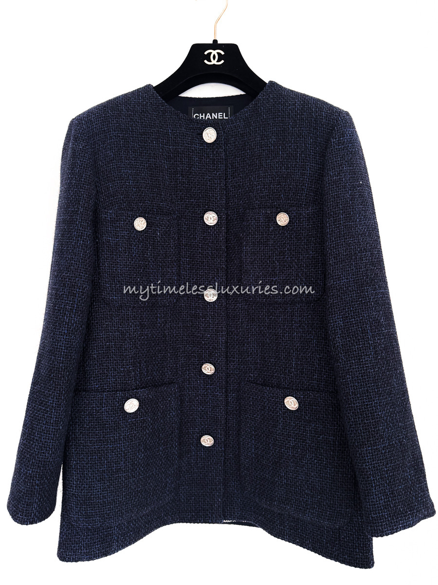 CHANEL 21B Navy Tweed Jacket 36
