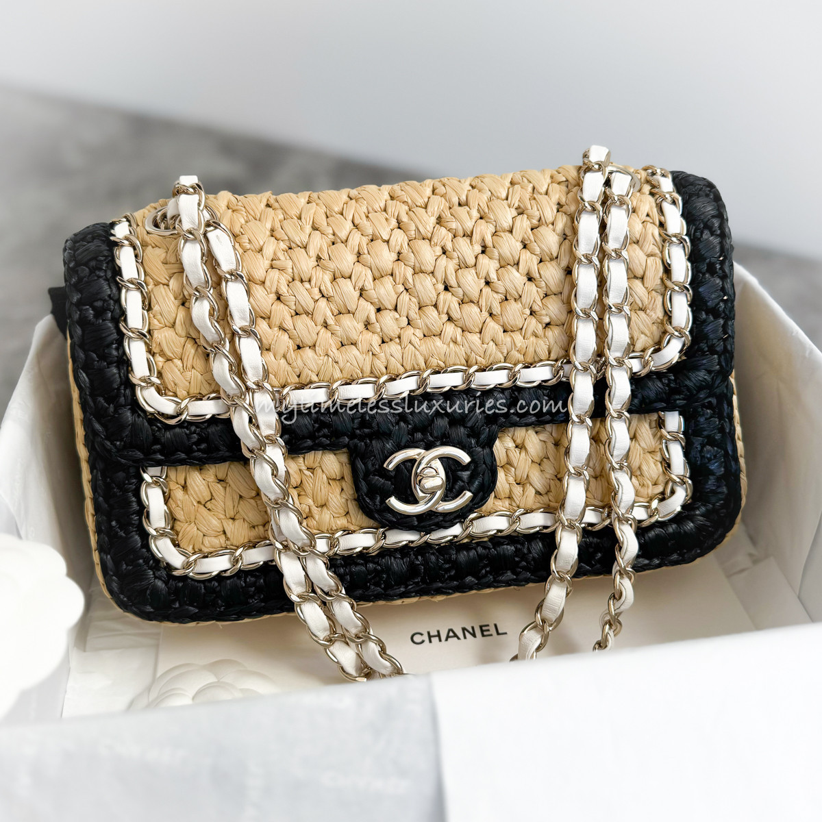 CHANEL 24C Venice Beach Braided Raffia Flap Bag - Timeless Luxuries
