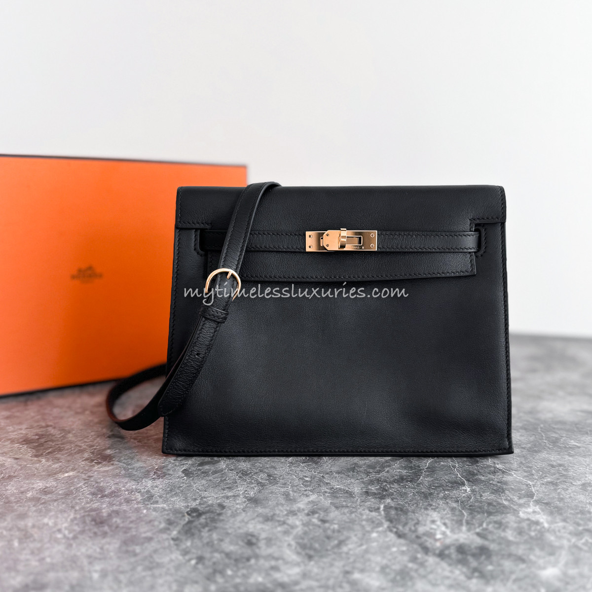 HERMES Kelly Danse Noir Swift Rose Gold Hw - Timeless Luxuries