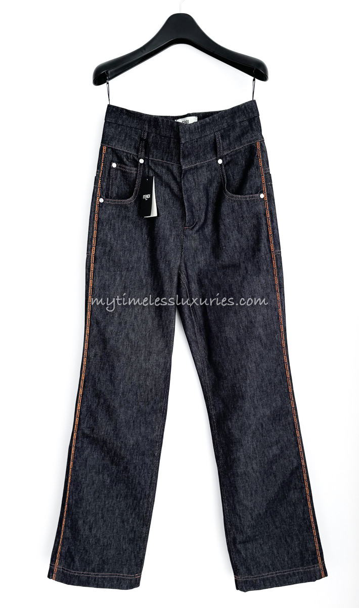 FENDI FF Logo High Waisted Straight Leg Jeans 40 IT/ 36 FR *New