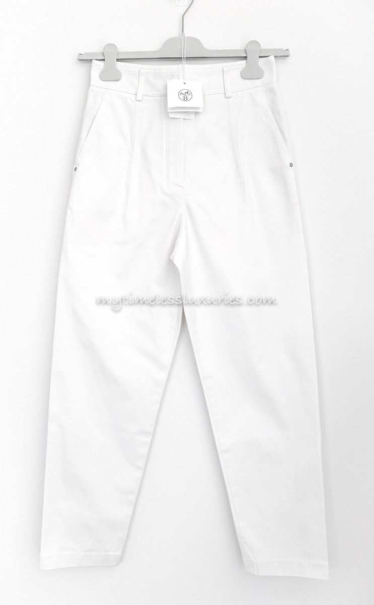 HERMES 2024 Cotton Twill Carrot Pant Blanc Naturel 36