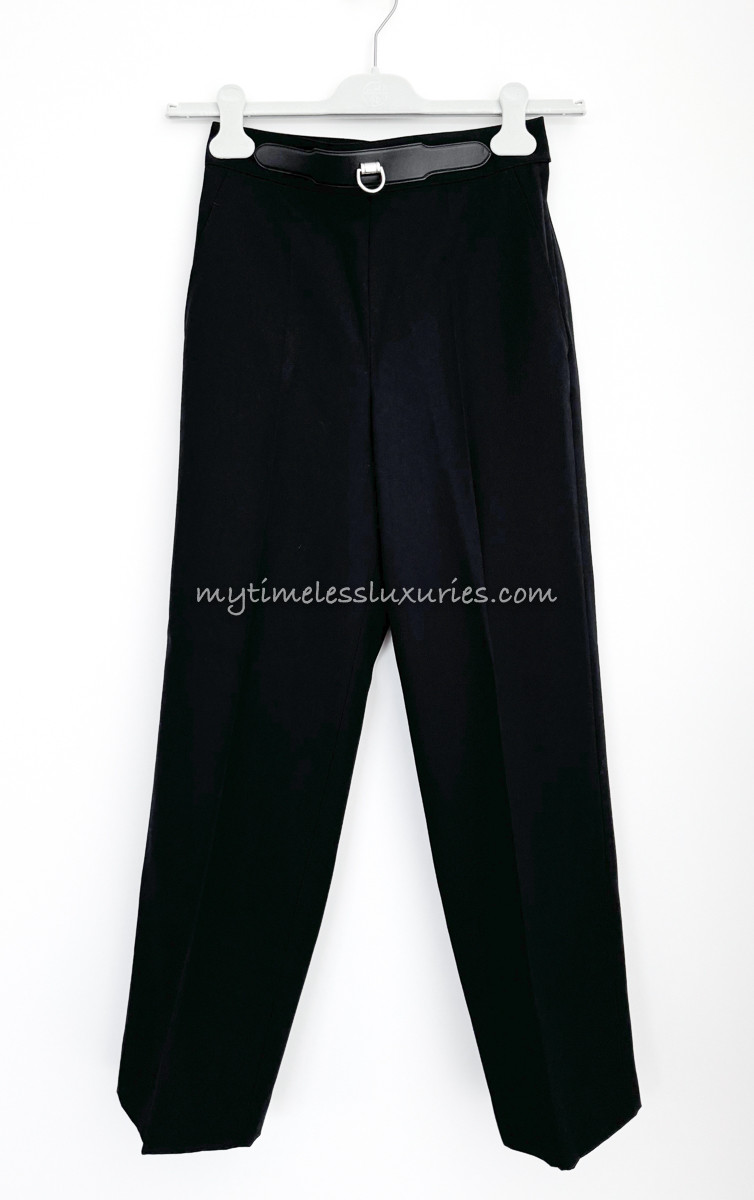 HERMES High Waisted Wool & Leather Pants 34