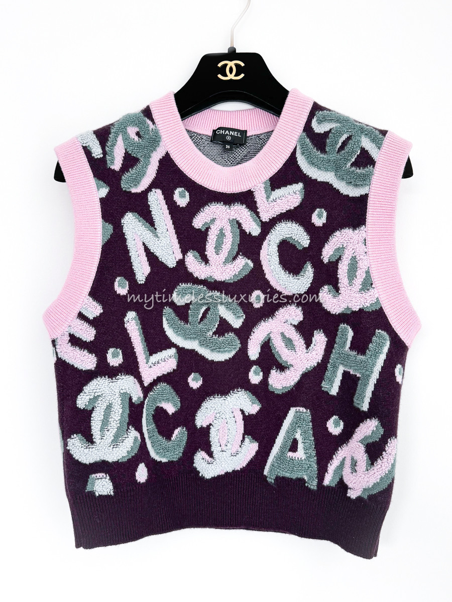 CHANEL 22N Coco Neige Logo Sleeveless Knit Top 36 - Timeless Luxuries