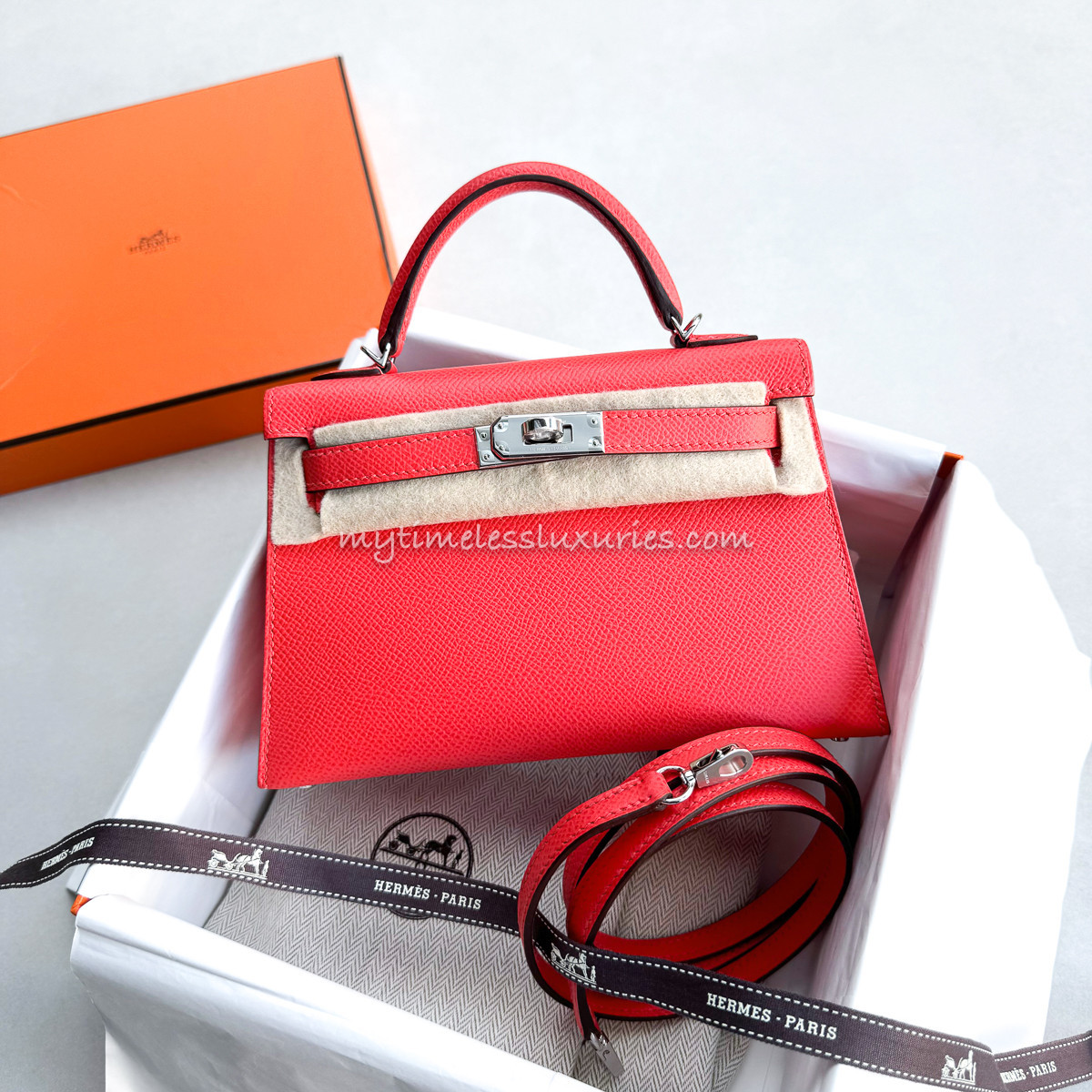 HERMES Mini Kelly II Epsom Orange Field *New