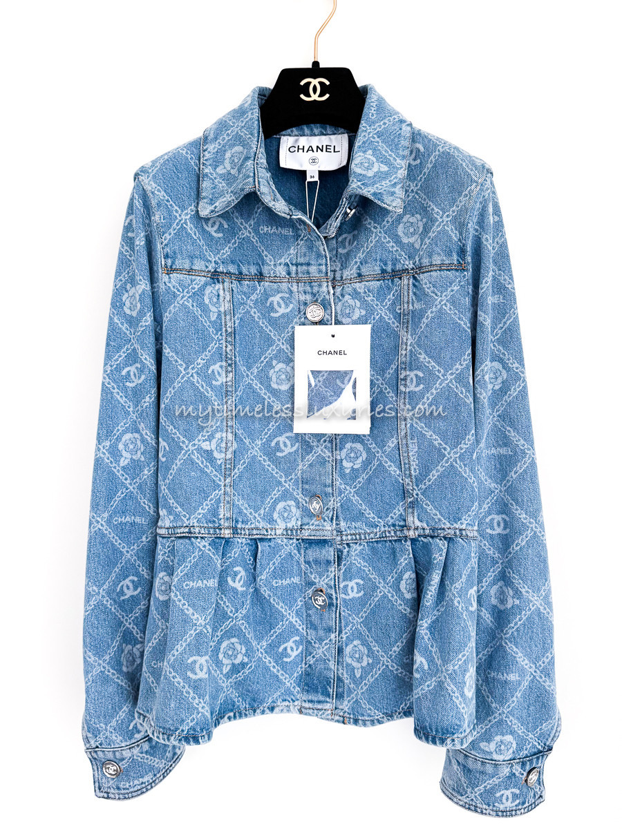 CHANEL 23A CC Camélia Peplum Denim Jacket 36 *New - Timeless Luxuries