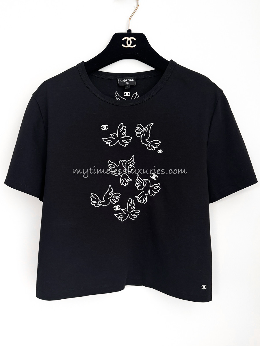 CHANEL 22C Runway CC Flying Doves T-Shirt S
