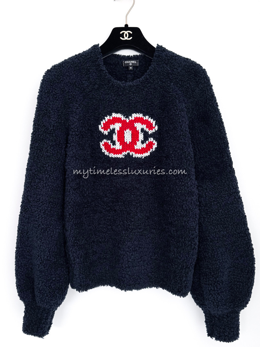 CHANEL 19K CC Teddy Sweater 36 Navy