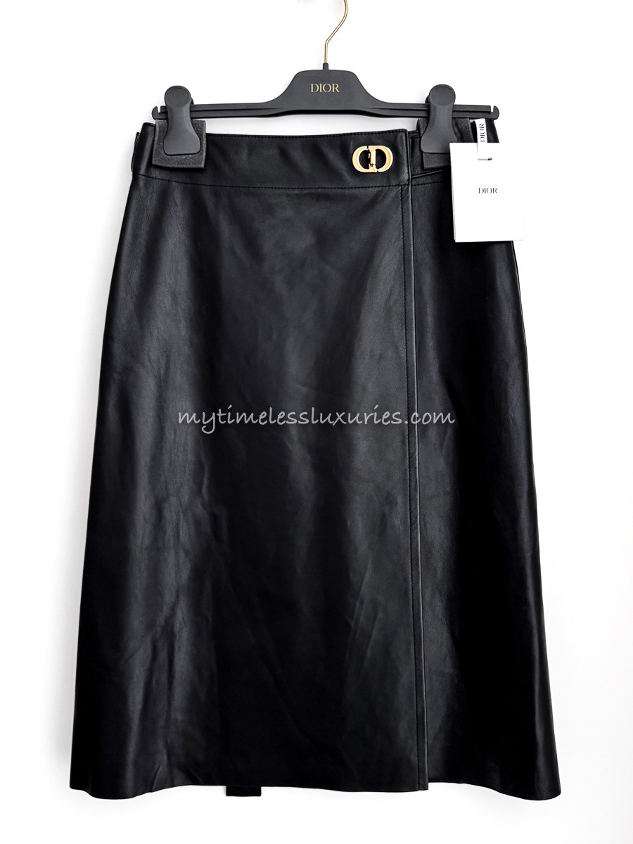 DIOR Wrap Leather Skirt CD Buckle 38 *New