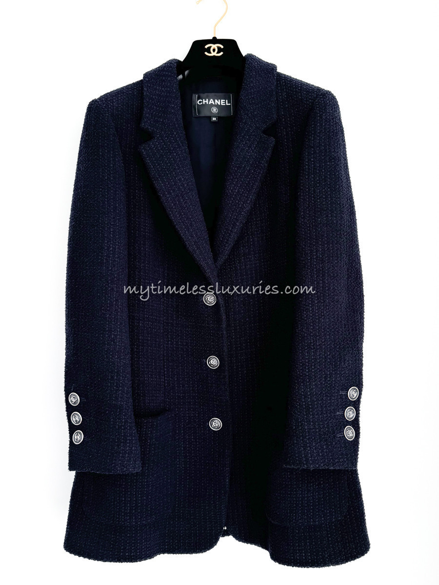 CHANEL 21P Tweed Blazer Jacket 38 Navy
