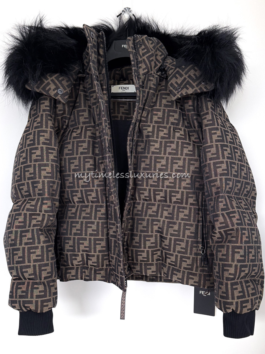 FENDI FF Logo Puffer Jacket/ Coat Fox Fur Trim *New