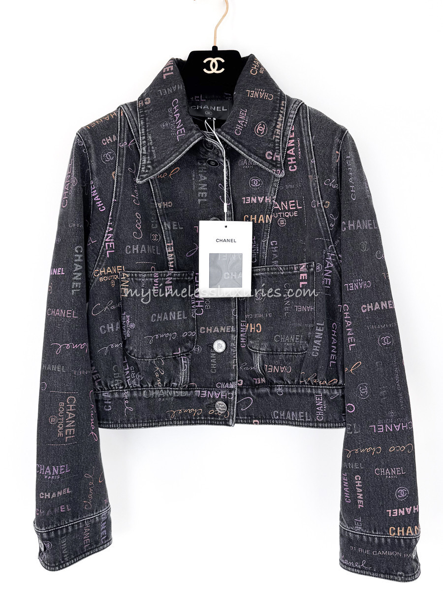 CHANEL 22P Denim Jacket 36 Black/ Multicolor *New