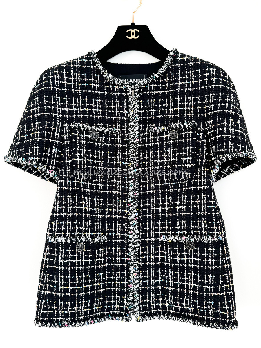 CHANEL 19S Short Sleeve Tweed Jacket Gripoix Buttons 38 - Timeless