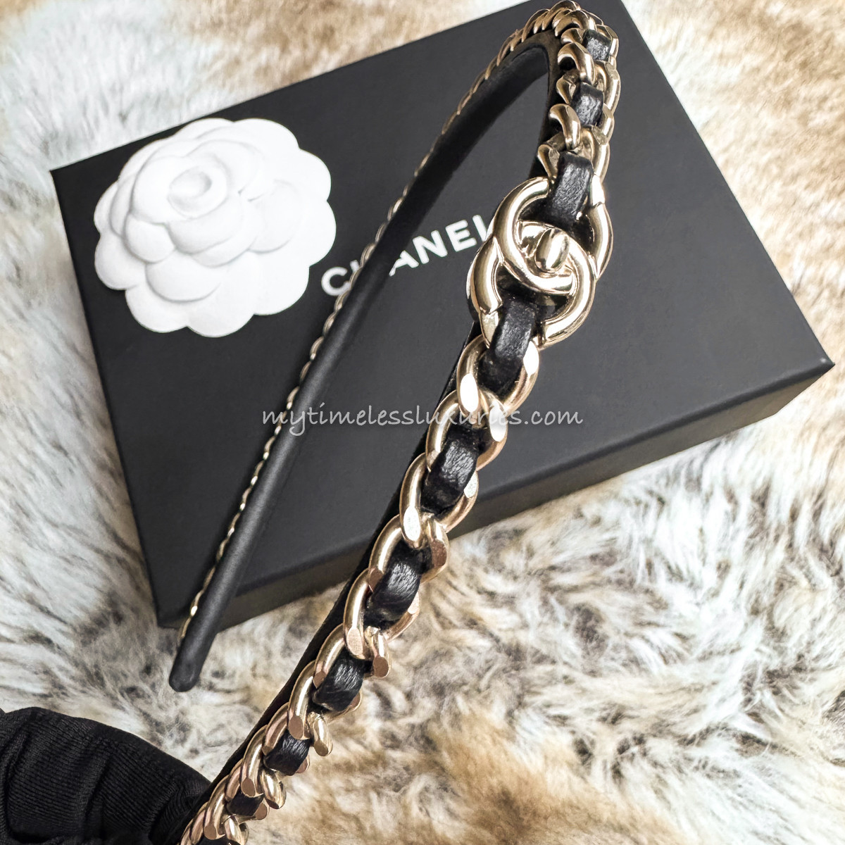 CHANEL Interlaced Chain & Leather CC Headband - Timeless Luxuries