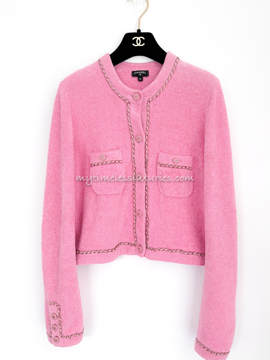 CHANEL 20C Chain Embellished Cardigan Pink 36 - Timeless Luxuries