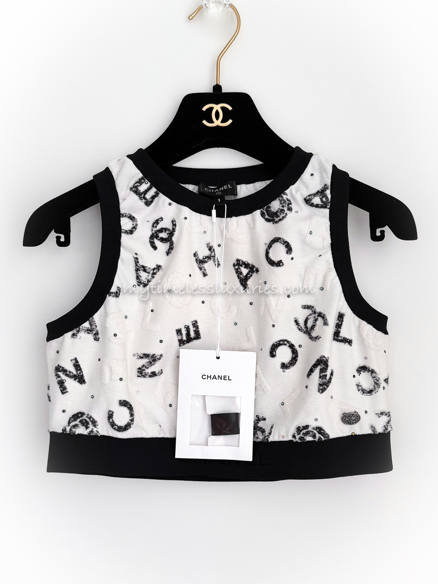 CHANEL 22S Runway Logo Cropped Top S *New
