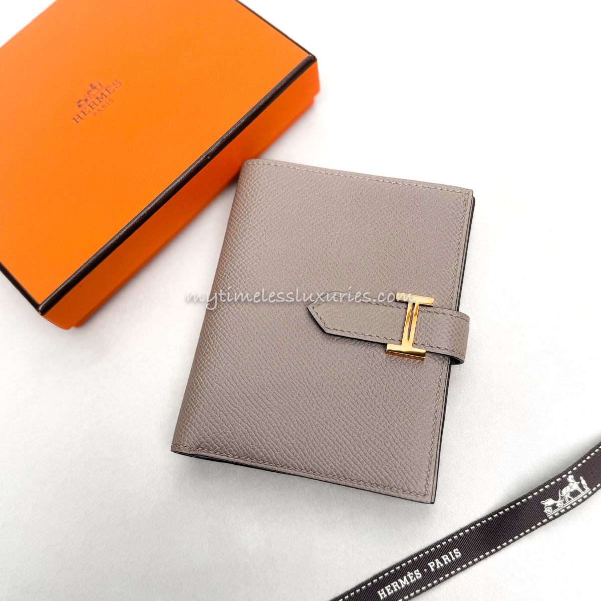 HERMES Bearn Compact Wallet Gris Asphalte Rose Gold Hw