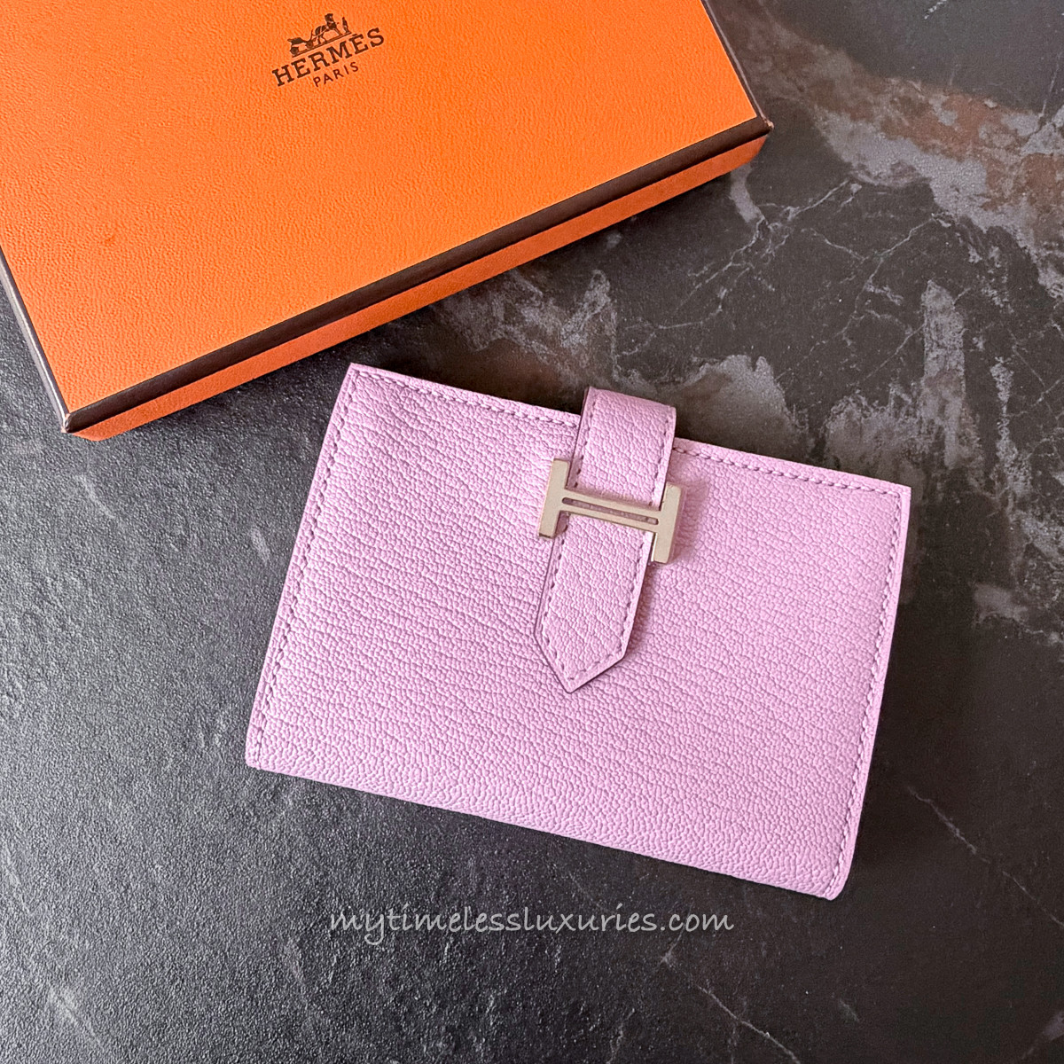 HERMES Bearn Card Holder Mauve Sylvestre Chèvre *New