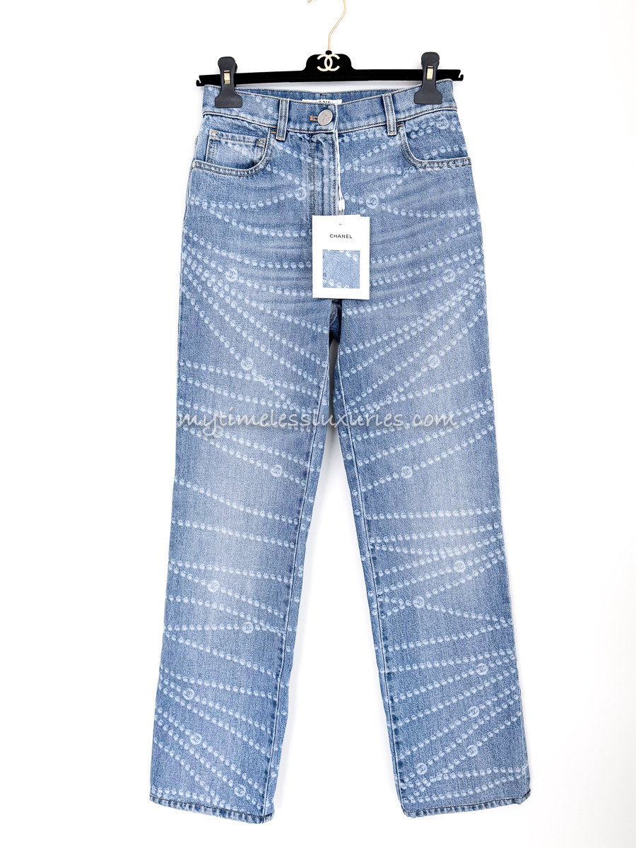 CHANEL 25P Pearl Print Jeans 34 *New CHANEL 25P Pearl Print Jeans 34 *New