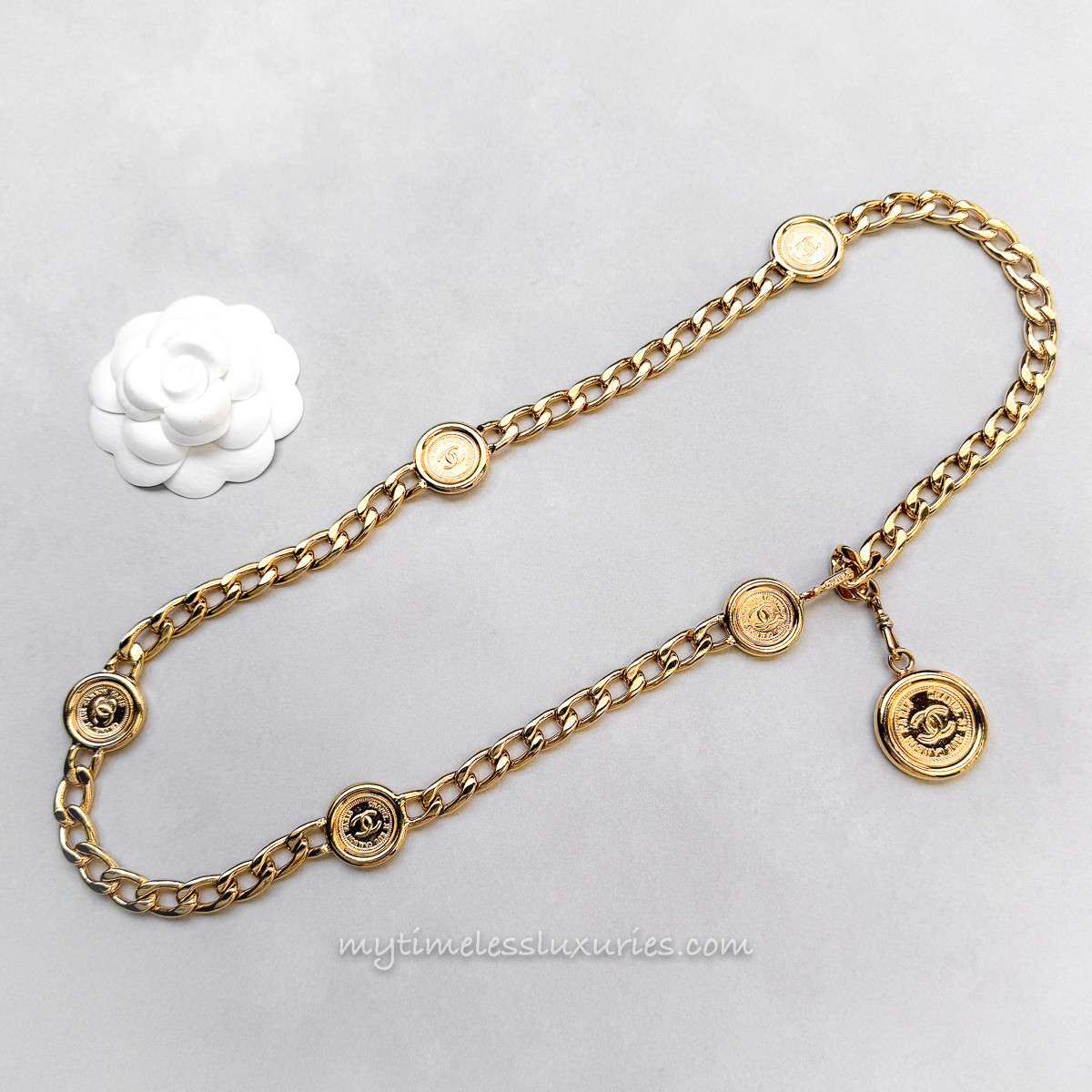 CHANEL Vintage 24K Gold Plated CC Coin Chain Belt